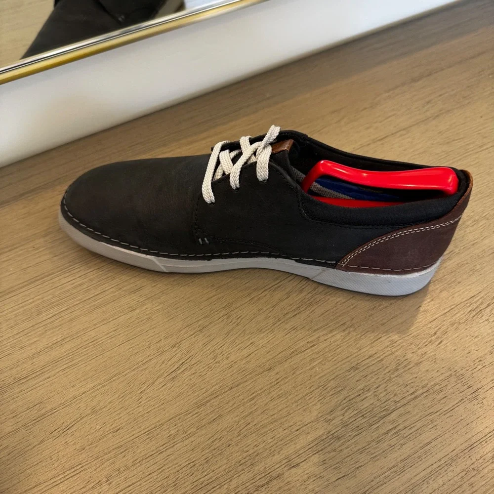 Clarks Collection Men 9 EU 42 Navy Blue Leather Derby Shoes Grey Sole‎ Lace Up